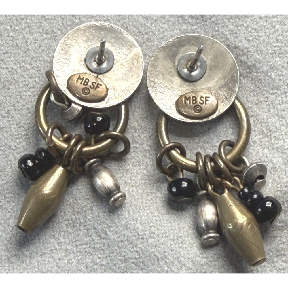 Marjorie Baer SF Hammered Disc Ring Dangle Post Earrings Mixed Metal Signed - Picture 4 of 5